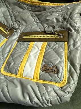 Coach Quilted Nylon Shoulder Bag in Silver and Yellow
